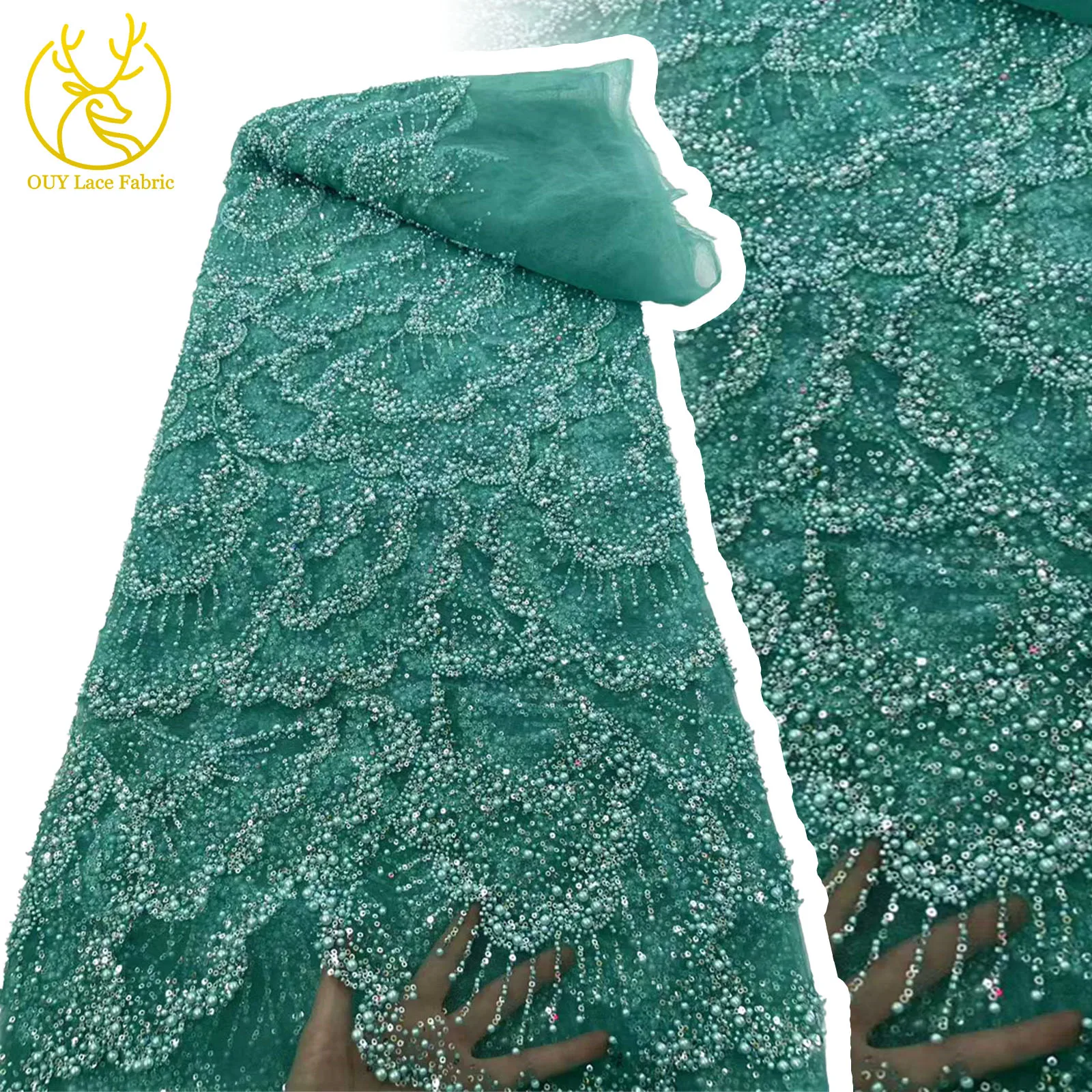 

Elegant African Beaded Lace Fabric 2025 French Nigerian Wedding Sequins Tulle Lace Fabric Party Evening Dress Material 5 yards