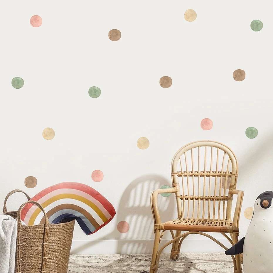 Cartoon Dots Polka Colorful Watercolor Wall Stickers Removable Nursery Wall Decals Print Kids Girls Bedroom Interior Home Decor