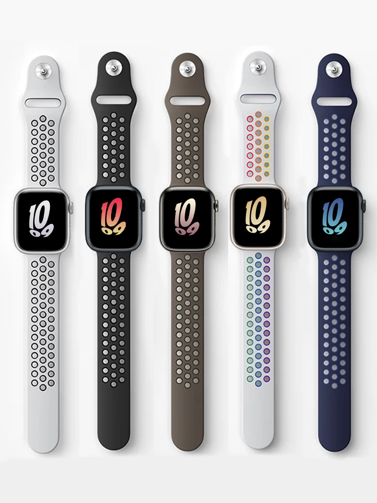 Correa de silicona para Apple Watch, 46mm, 44mm, 45mm, 40mm, 41mm, 42mm, Correa deportiva, iWatch Series 11 10 9 SE 8 7 6 5