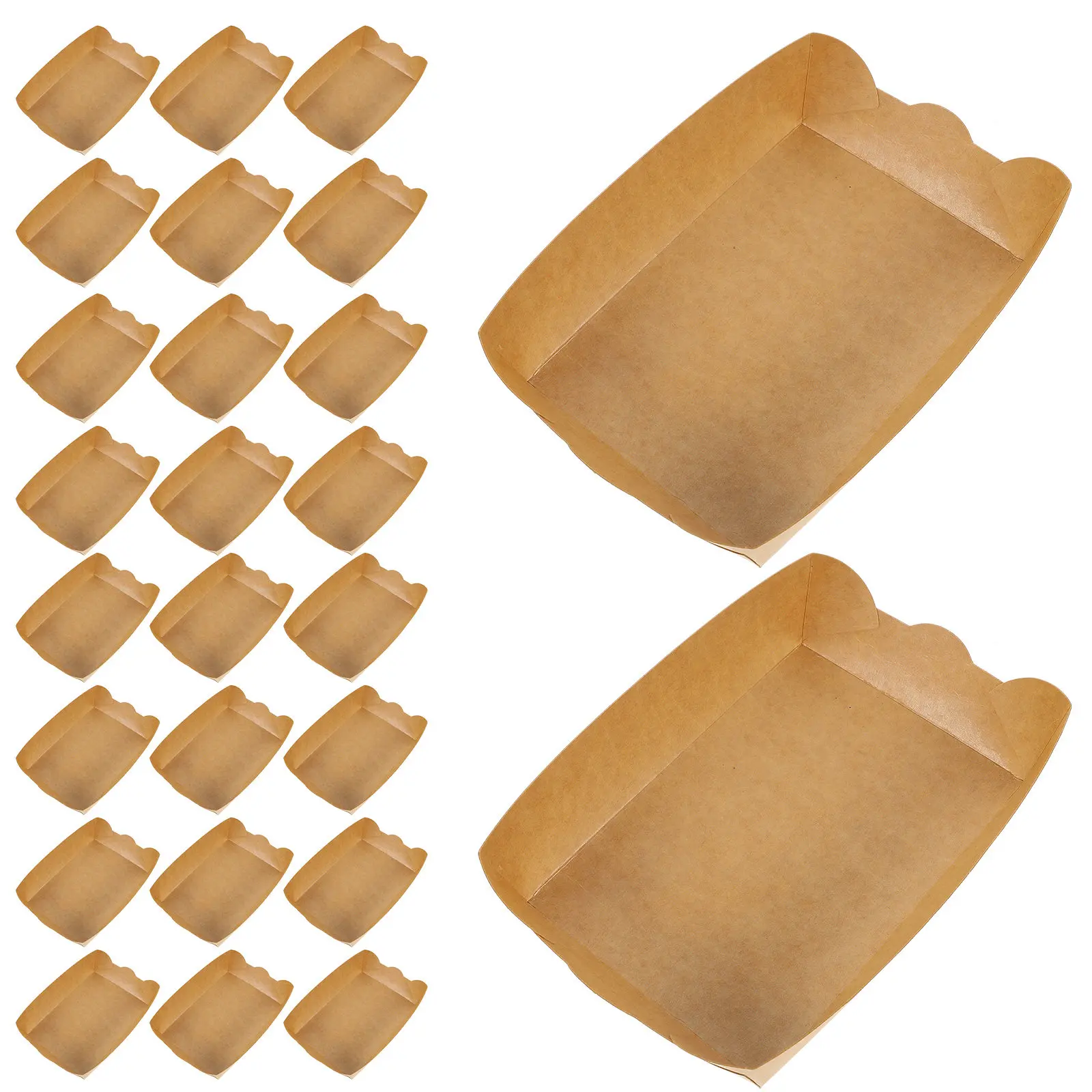 

100Pcs Oil Proof Paper Food Boats Kraft Paper Frying Food Boxes Microwavable Takeout Containers Snack Holders for Fried Chicken