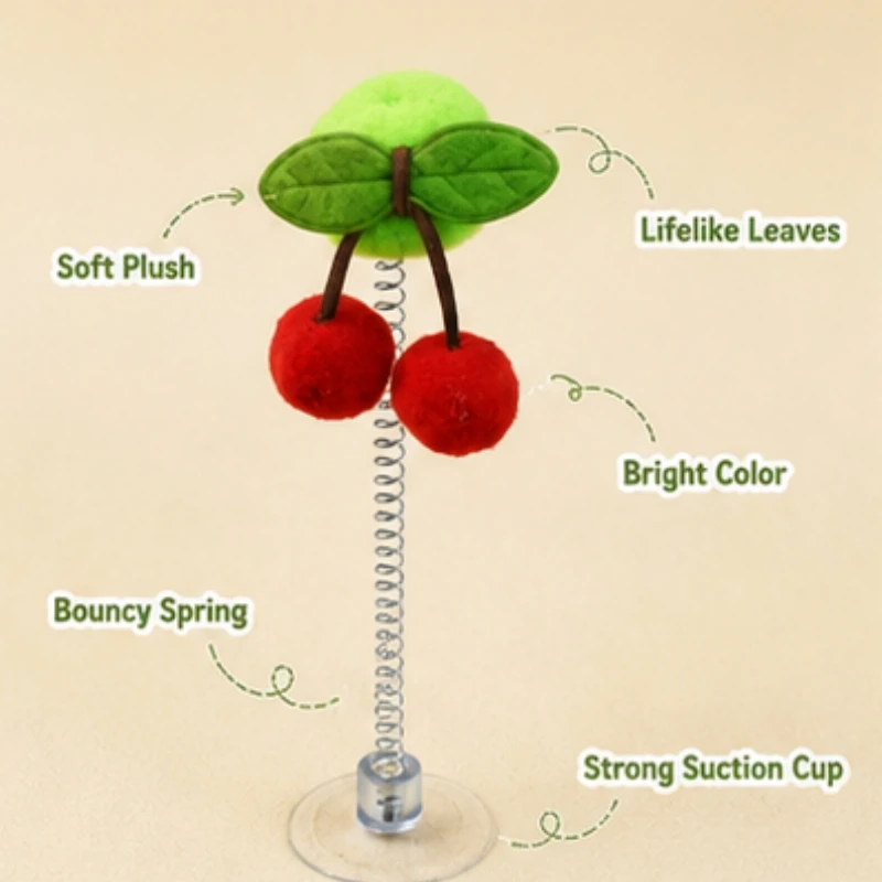 Interactive Cherry Spring Suction Cup Cat Play Toy 2/4PCS Wear Resistant Fabric Entertainment Accessory For All Cats