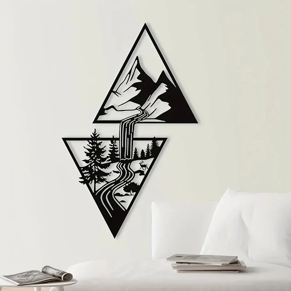 Scenery Theme Decor Wall Art Decorations Mountain Metal Wall Decor Wall Sign Metal Wall Gift Triangle Wall Art For Living Room