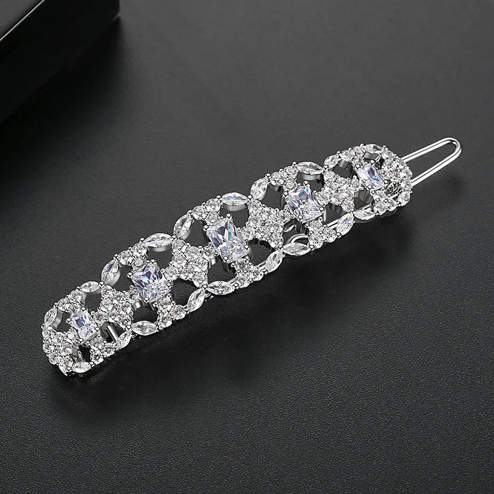 LUOTEEMI Geometric Zircon Hair Clips Korean Fashion Luxury Full Of CZ Wedding Bridal Hair Jewelry For Girls Styling Accessories