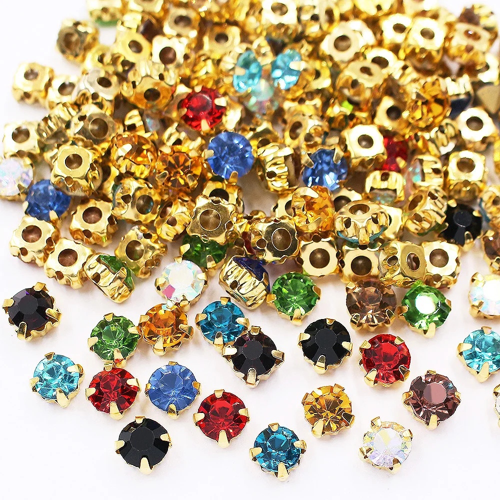 50 Stück-100 Stück Goldkrallenbasis zum Aufnähen von Strasssteinen, Kristallsteinen, Strass-Glasperlen, Nähen von Strasssteinen, Kleidung, Basteln, Edelsteine – Detail 2