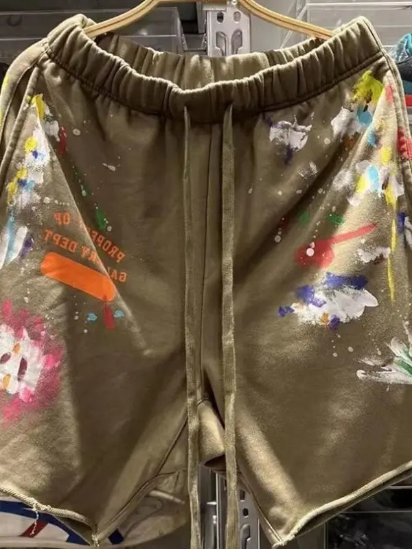 

plus Size 300 Pou Printed Casual orts Men's Loose Fit American Retro Summer Spor Wide Leg Five-Quarter Pants