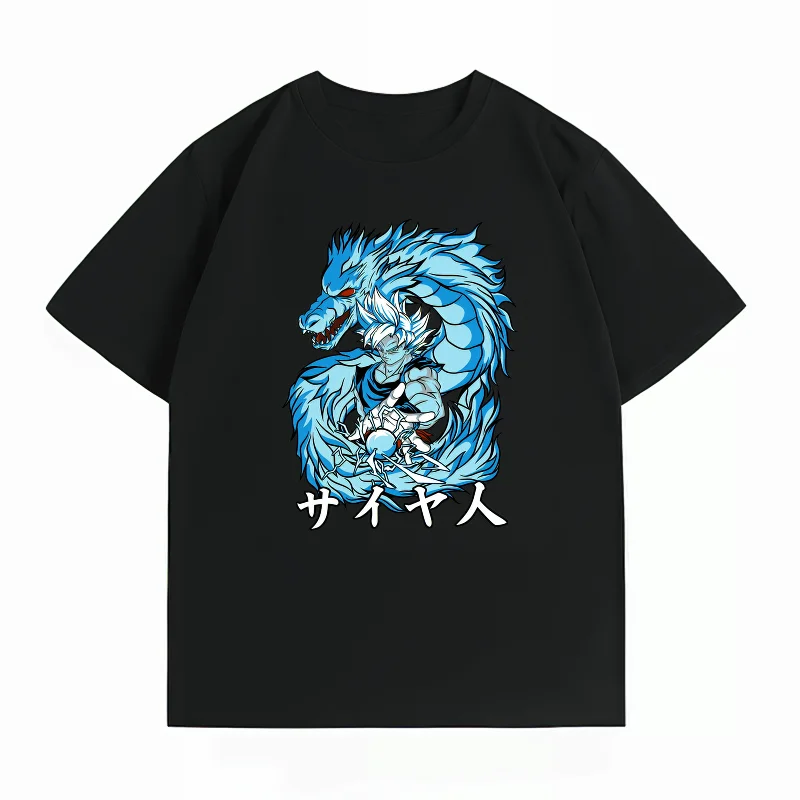 Bandai Dragon Ball Super Goku Ultra Instinct Ice Dragon Print T-shirt Casual Short Sleeve Cotton Anime Streetwear Men's T-shirt