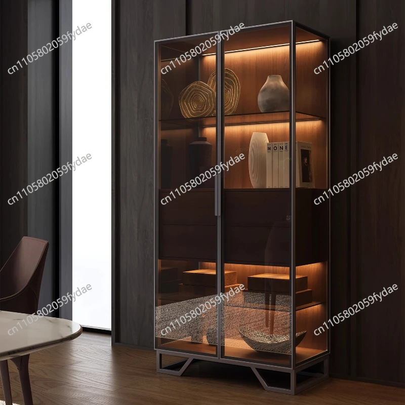 Modern luxury carbon steel plus tempered glass display cabinet living room cabinets Storage locker cabinet Armoire furniture