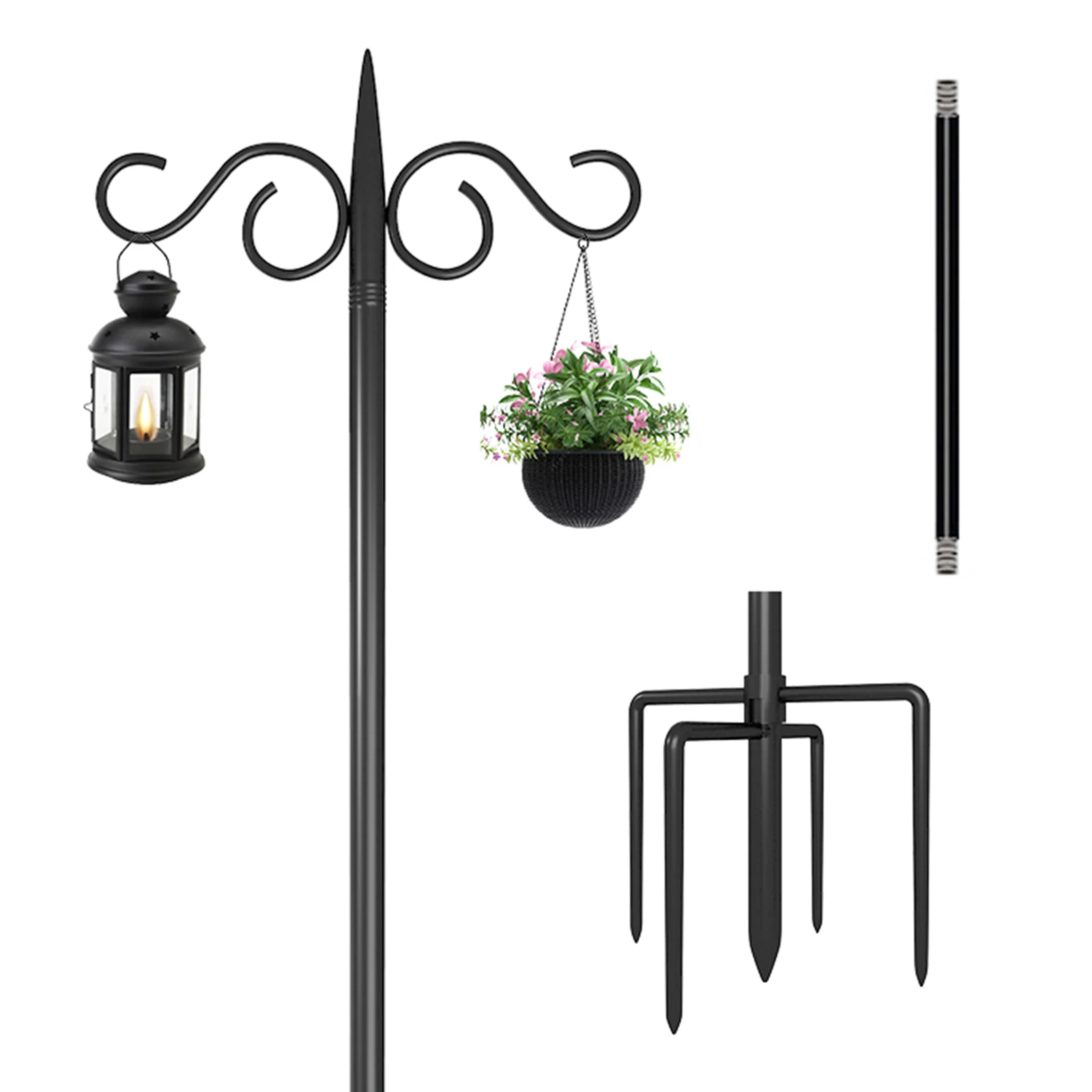 Adjustable Shepherd Hooks for Outdoor Two Sided Feeder Poles Suitable for Garden in Hanging Flower Basket Lantern Bird Nests