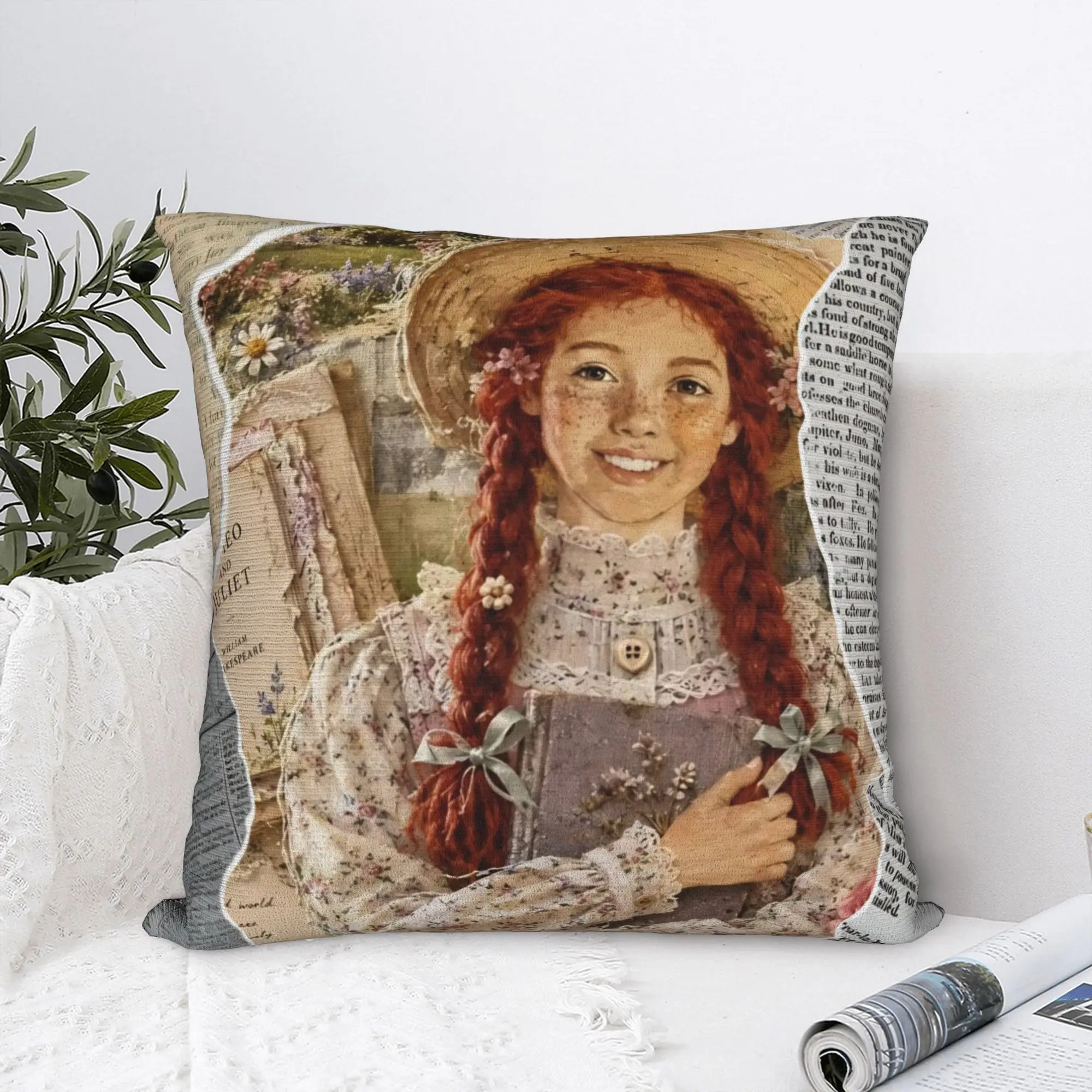 Printed Green Gables Cartoon Anne Pillowcase Polyester Cushion Cover Decorations Book Lover Quote Throw Pillow Case Cover Seat