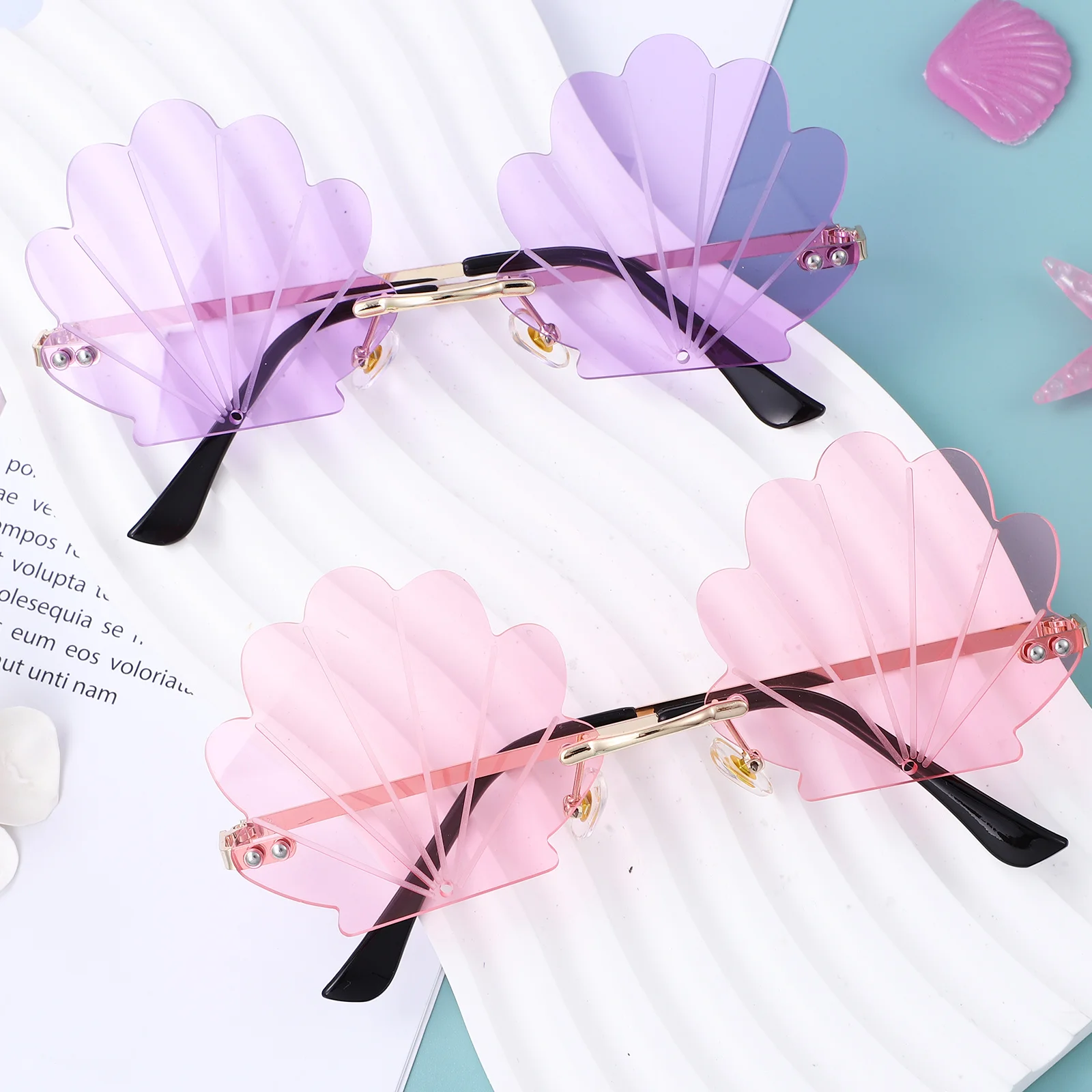 

2 pcs Rimless Shell Sunglasses Gold Frame 13 9x13 8x5 5cm Party Women Seashell Eyewear Functional Accessories