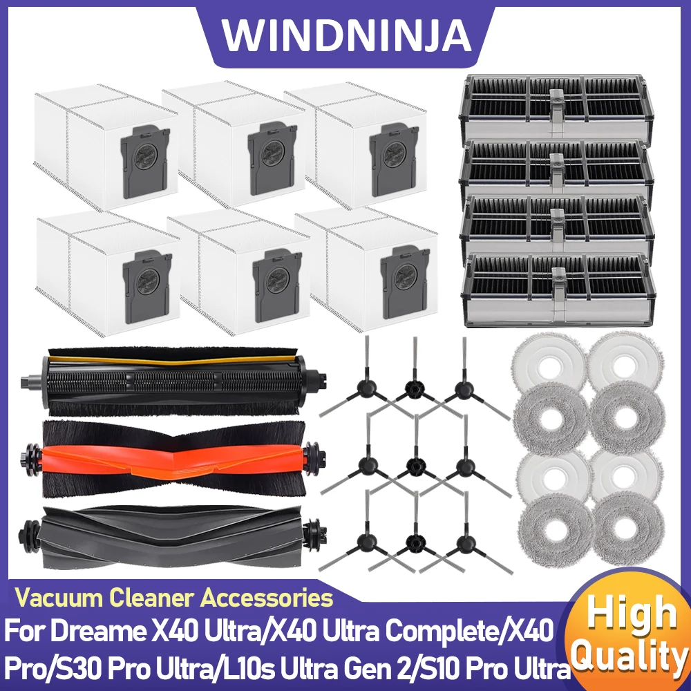 Hauptbürste Seitenbürste Mopptuch HEPA-Filter Staubbeutel Zubehör für Dreame X40 Ultra /X40 Pro/S30 Pro Ultra Roboter-Staubsaugerteil