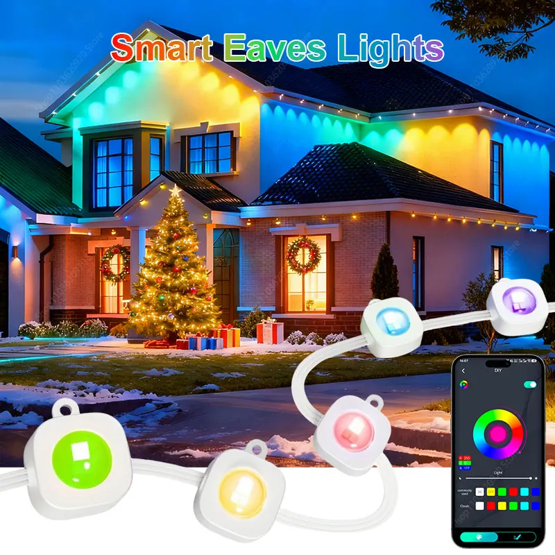 147FT 90 LED Permanent Outdoor Eaves LED Lights Waterproof RGB String Lights DIY Scene Christmas Birthday Holiday Party Lighting