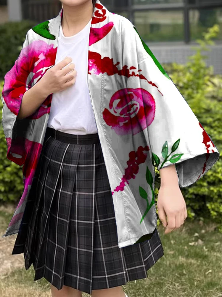 Japanese Traditional Clothing Men's and Women's Kimono Traditional Elegant Rose Pattern Printed Kimono Styles Everyday Comfort