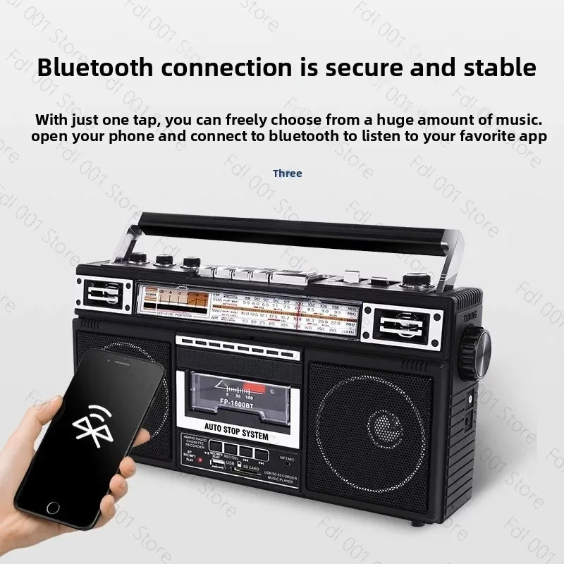 Vintage Tape Recorder Cassette Quad Speaker Stereo Old Man Student Bluetooth Full Band Radio