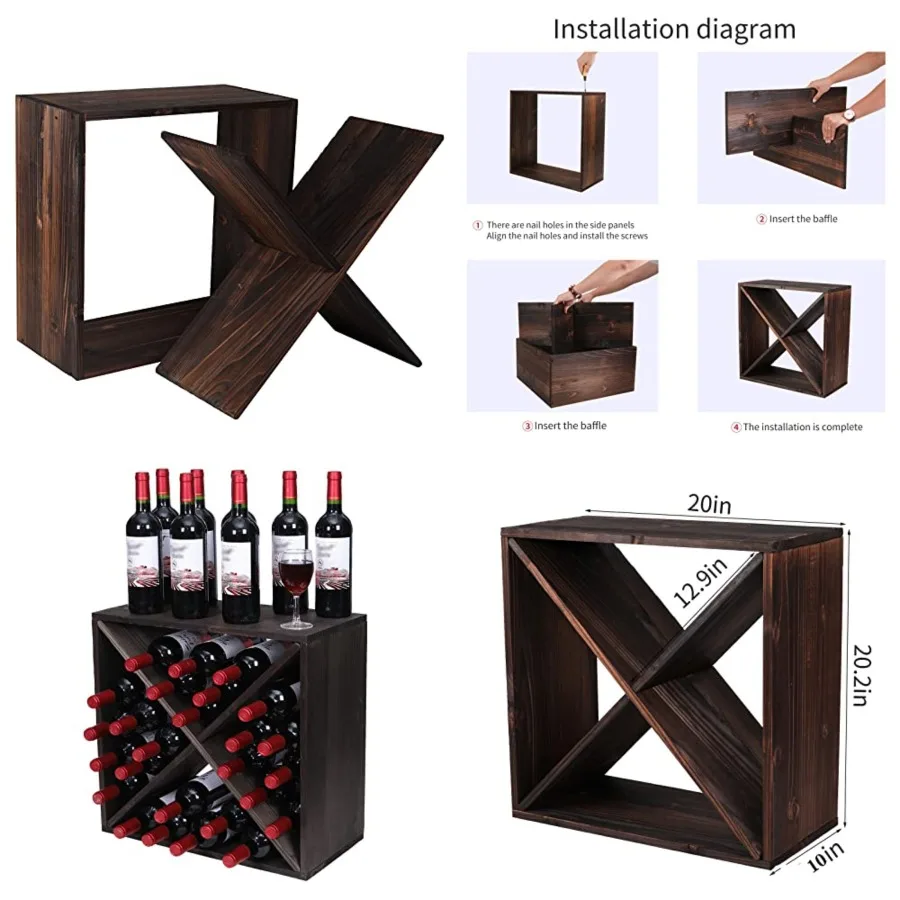 

Wine Rack Cabinet countertop Wooden Stackable Storage Retro Cube 24 Bottles freestanding Floor Wine Holder Stand