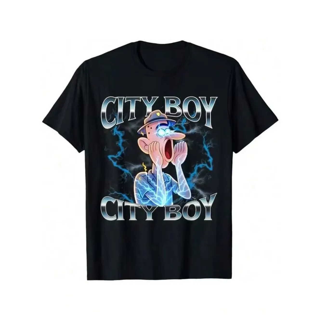 City Boy Brainrot Meme Reaction Loud Funny Cartoon T-Shirt