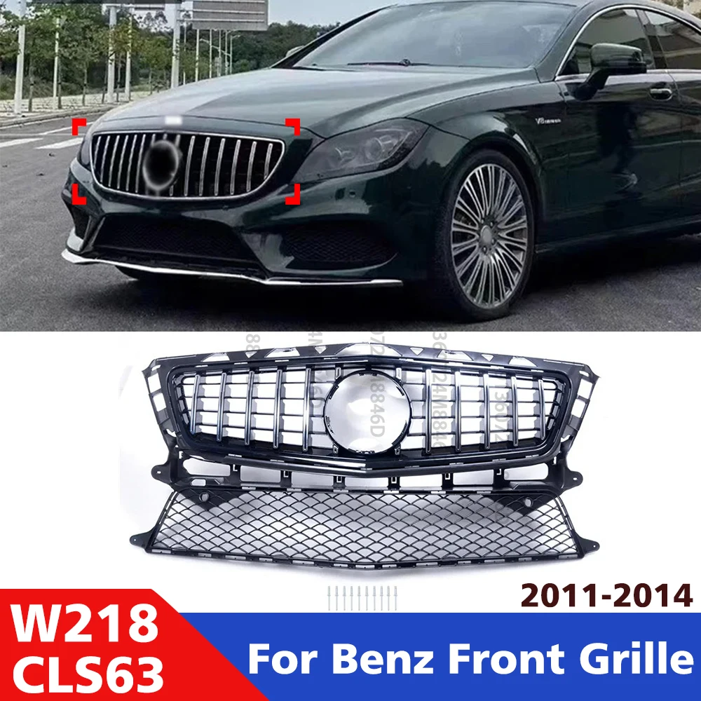 

For Mercedes-Benz CLS63 AMG 2011 2012 2013 2014 Front Grille, W218 Racing Facelift Grille, ABS Black Mesh Grille Replacement