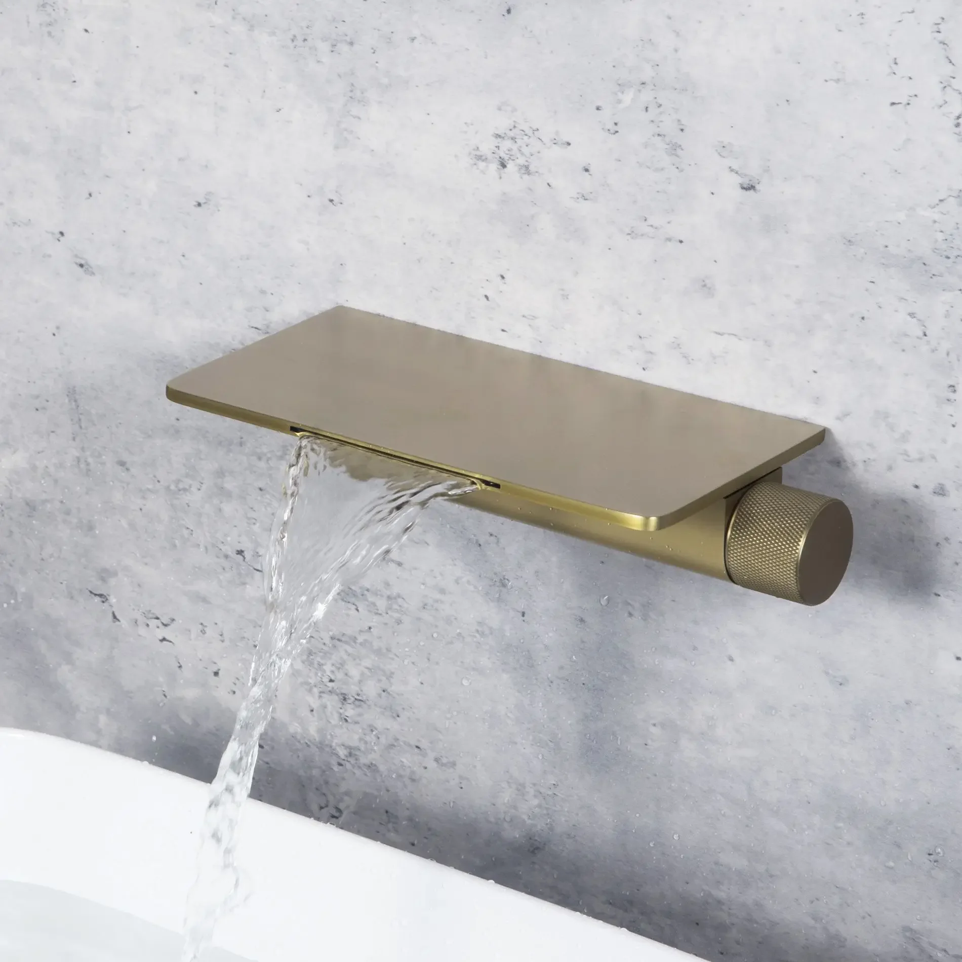 Wall Mounted Waterfall Bathroom Faucet Brushed Gold Concealed Hot Cold Mixer Tap Bathtub Faucet
