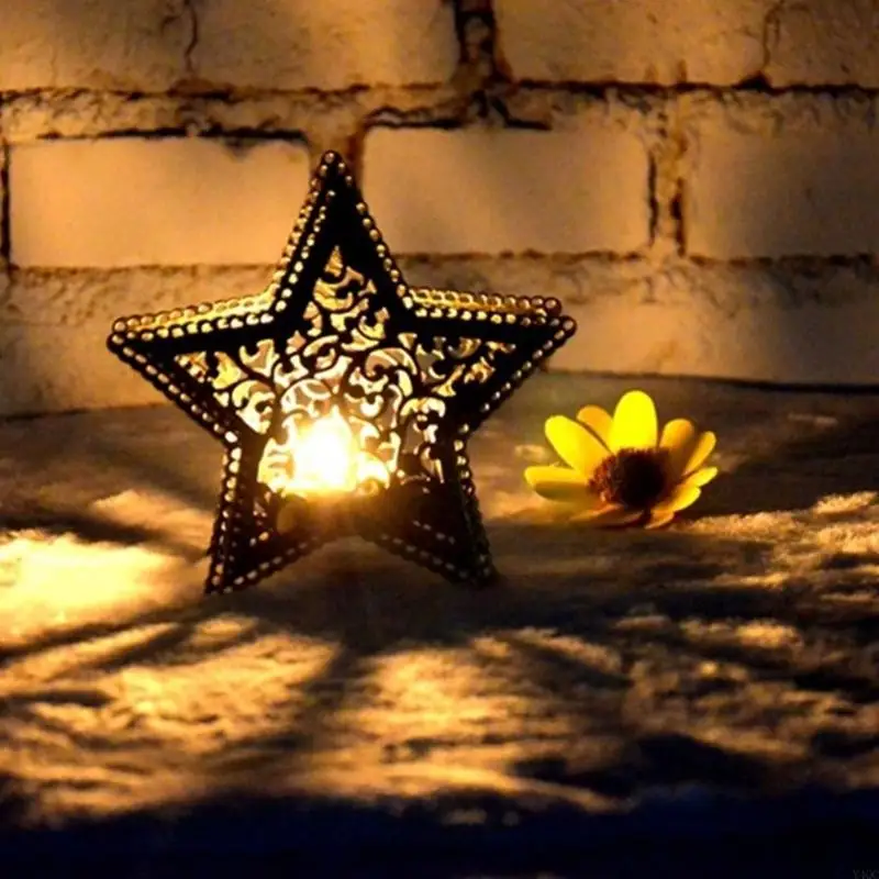 Candeladores estrellas metal decorativos con diseños huecos Candelas hierro para hogar