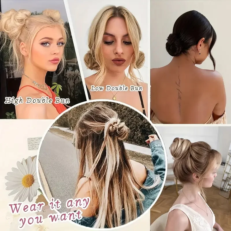 合成エレガントな乱雑なおだんごヘアかつら弾性ゴムバンドかわいいヘアアクセサリーヘアエクステンション女性のための