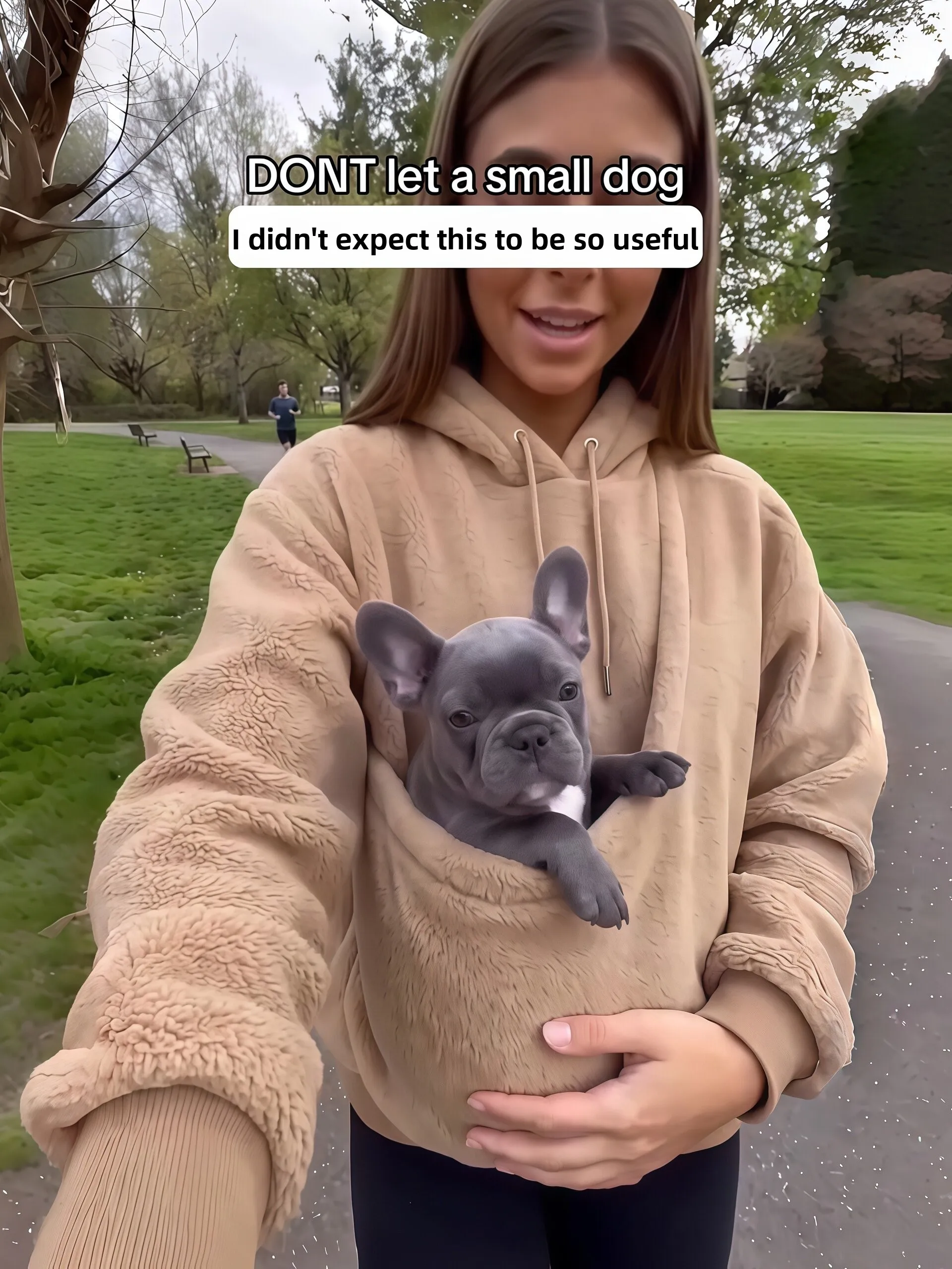 Kangaroo Pocket Hoodie Fleece Warm Outfit for Pets Crossbody Travel Friendly Women's Sweatshirt with Pocket Autumn Winter