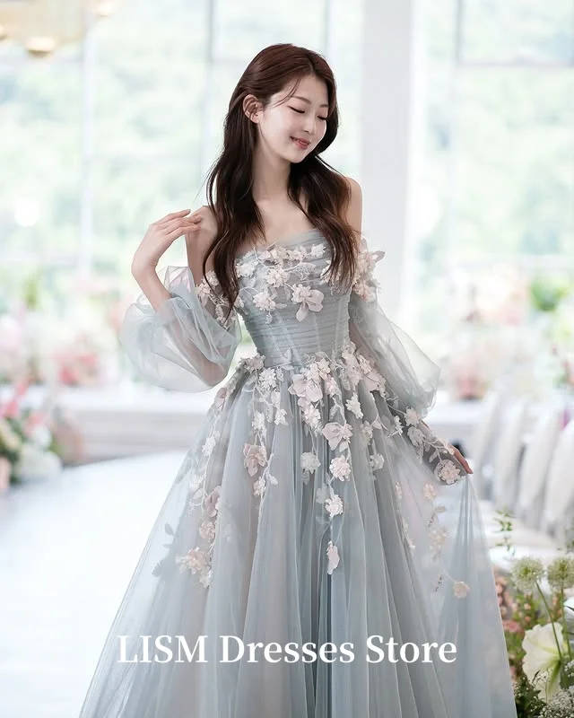 LISM Strapless A-Line Korea Wedding Party Dresses Photo Shoot Appliques Prom Gowns Corsets Back Customized 결혼식 드레스