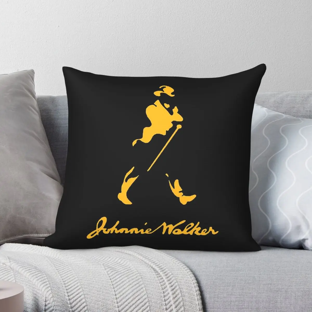 Funda de almohada cuadrada Johnnie Walker Gold Laber, funda de almohada decorativa con cremallera creativa de terciopelo y lino de poliéster, funda de cojín para habitación