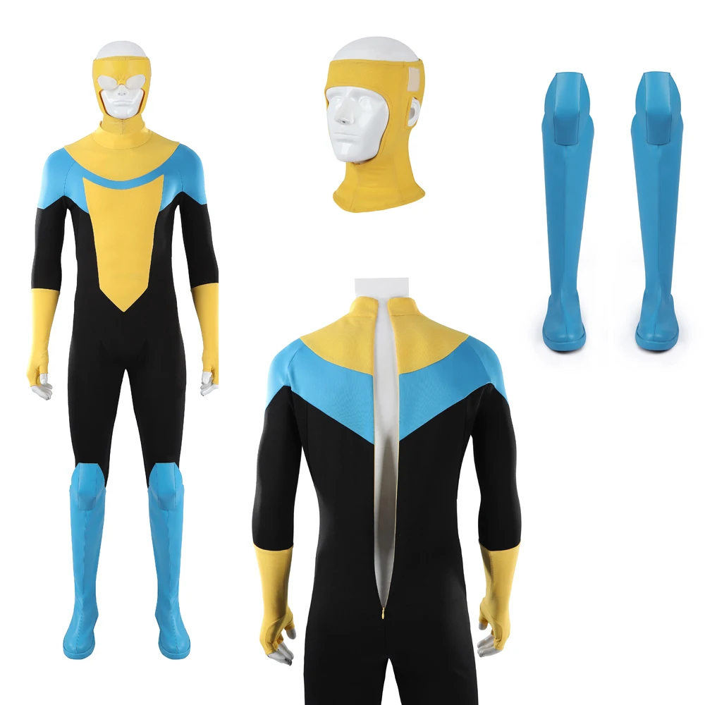 High Quality Invincible Mark Grayson Cosplay Fantasia Costume Disguise for Men Zentai Suit Jumpsuit Bodysuit Mask Halloween