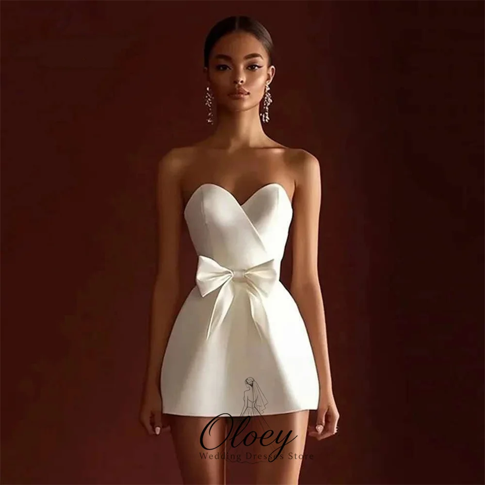 OLOEY Chic Sweetheart Collar Satin Bow Wedding Dresses For Woman Sleeveless Mini Bridal Gown Customized Wedding Party Dress