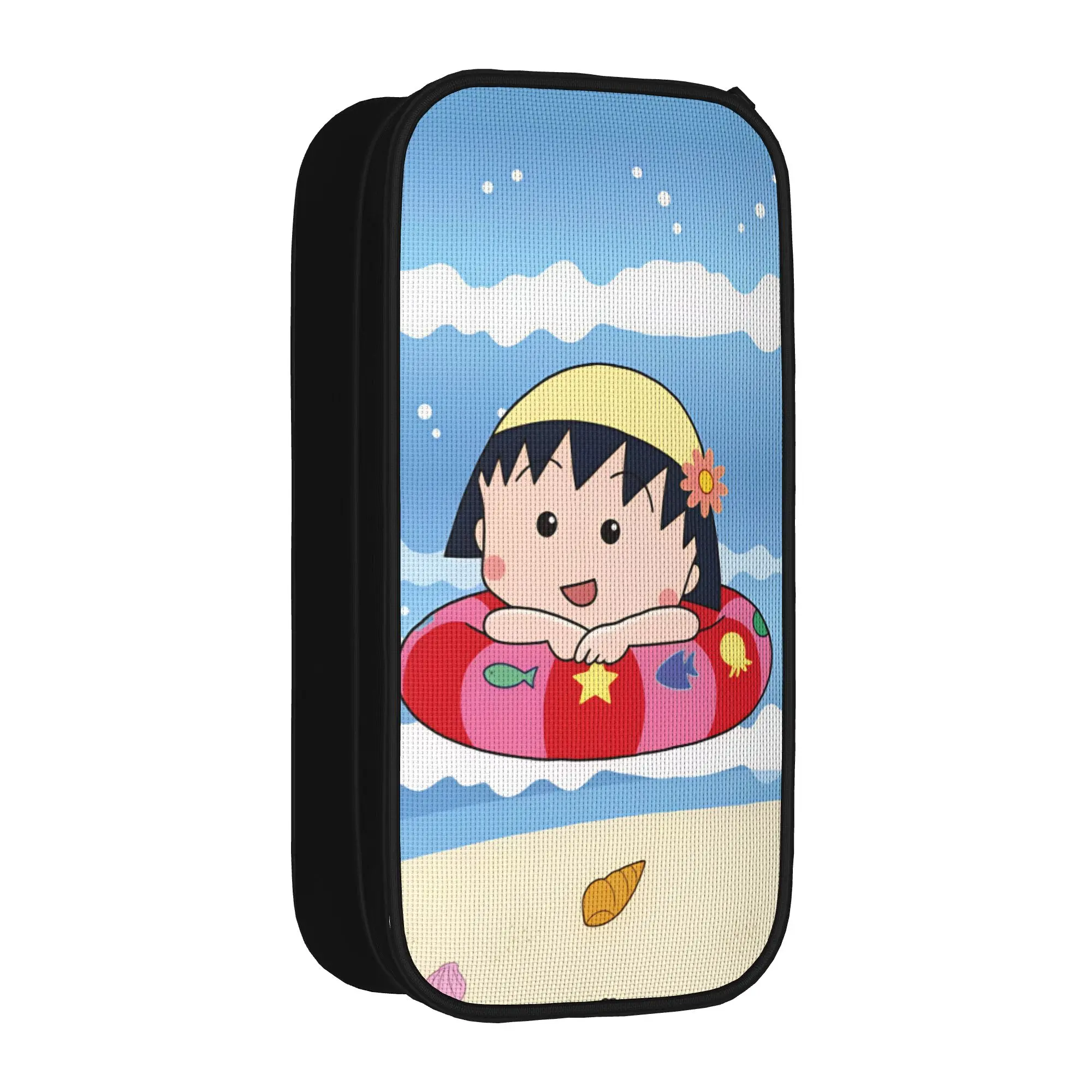 Chibi Maruko Chan Pencil Case  School Pencil Cases Double Layer Boy Girl Kawaii University Pencil Box Stationery Organizer