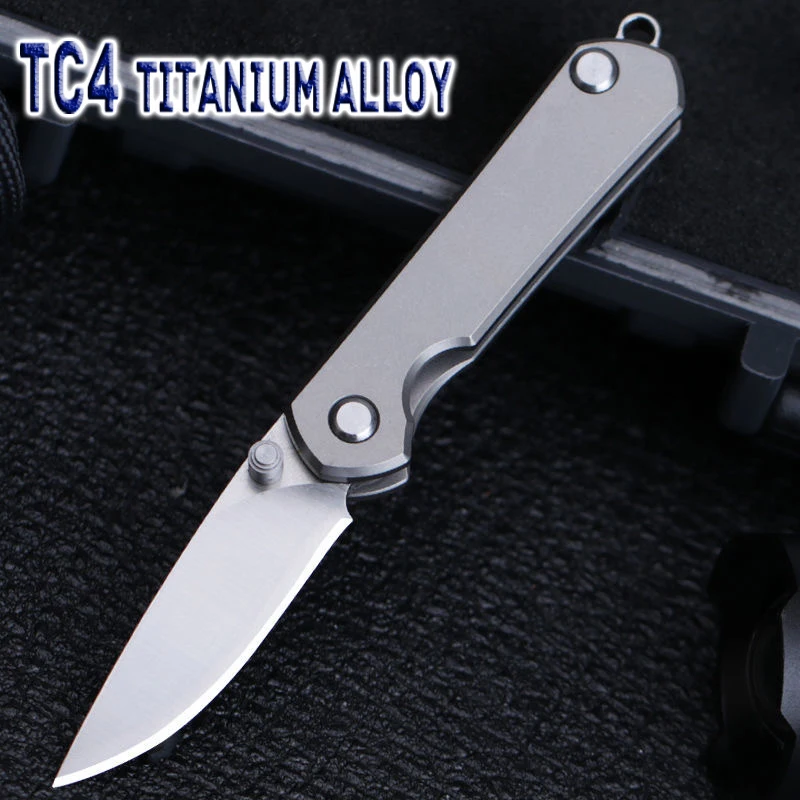 

14C28N Steel Blade Titanium Folding Knife High Hardness Foldable Pocket Knife With Keychain Disassembly Express Open Box EDC Too