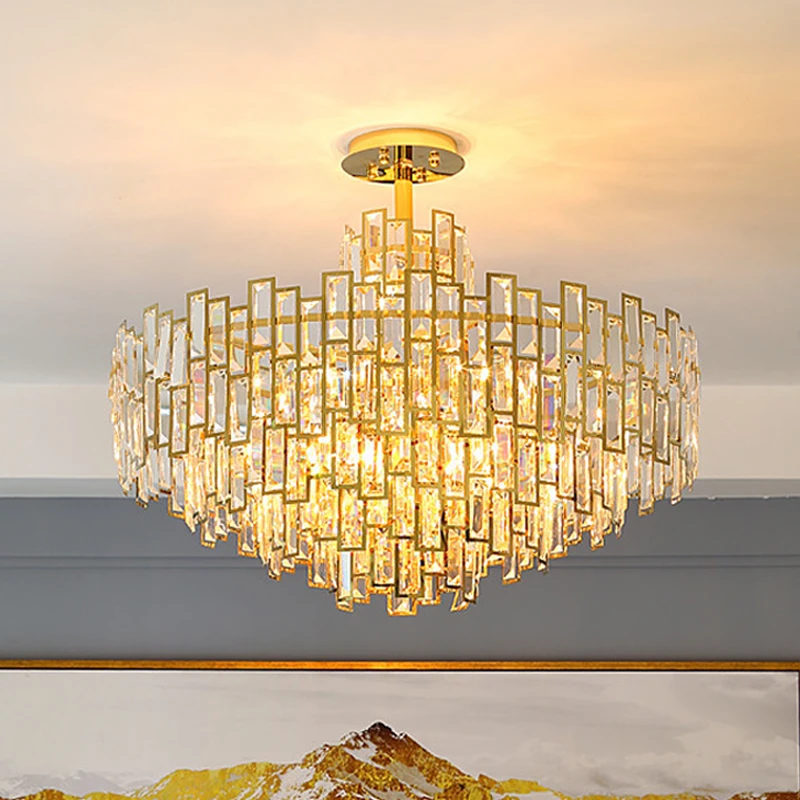 

Luxury Dining Living Room Chandelier Modern Round Ceiling Pendant Lights Interior Decoration Golde Crystal Led Ceiling Light