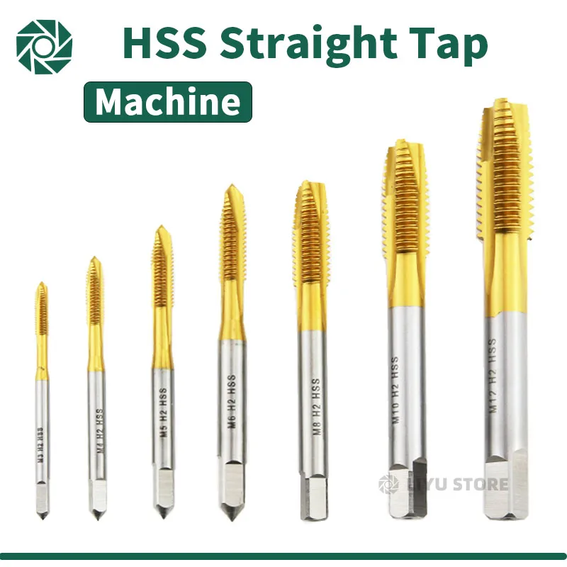 HSS Titanium Coating Screw Tap Drill Bit M2 M2.5 M3 M3.5 M4 M5 M6 M8 M10 M12 Metric Straight Flute Thread Tap Hand Tools