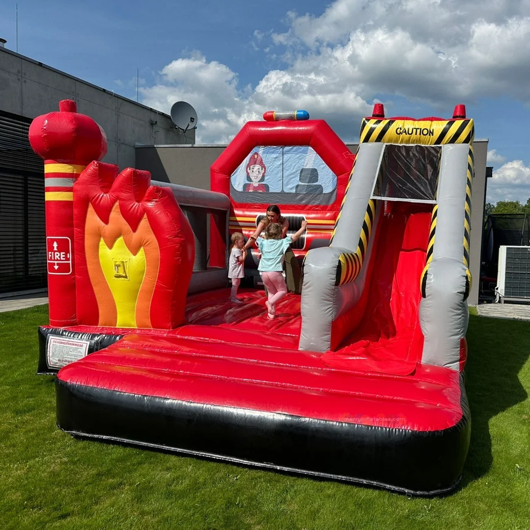 Fire Truck Jumping Castle Fire Station Feuerwache Castle Bounce House Inflatable Slides Combo juegos inflables Castillo