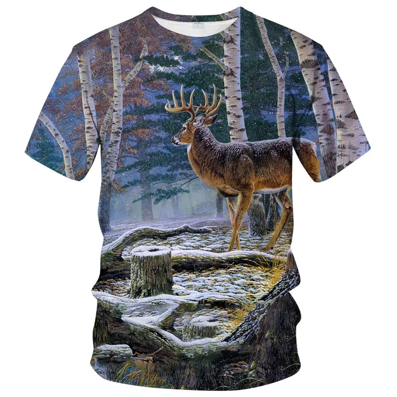 Animal Deer Graphic T Shirt for Men Clothing 3D Printing Casual Streetwear T-shirt Harajuku Fashion Tops Kids Tees Women Clothes