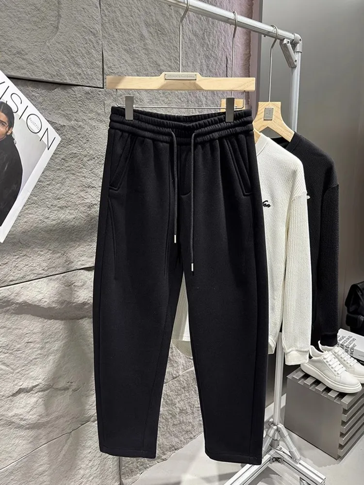 Pantalon de survêtement chaud avec doublure Smile pour homme, jogging à taille élastique, pantalon optique décontracté, streetwear d'hiver, long fjadt Fit, sarouel