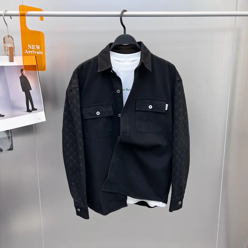 

Модная повседневная джинсовая рубашка для мужчин, весенне-осенняя, свободного кроя, с длинным рукавом, с воротником, в рабочем стиле, с буквенным принтом от Bird Poer F