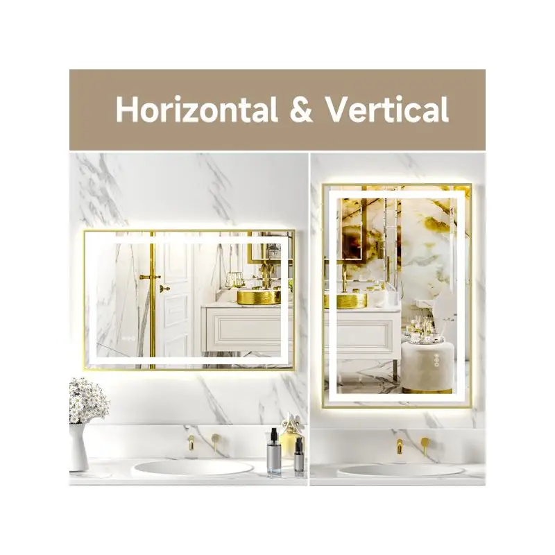 24x36 Gold Tempered Mirror Dual LED Light Strips Front Back Lighting, No Weekend Shipping, USPS FedEx