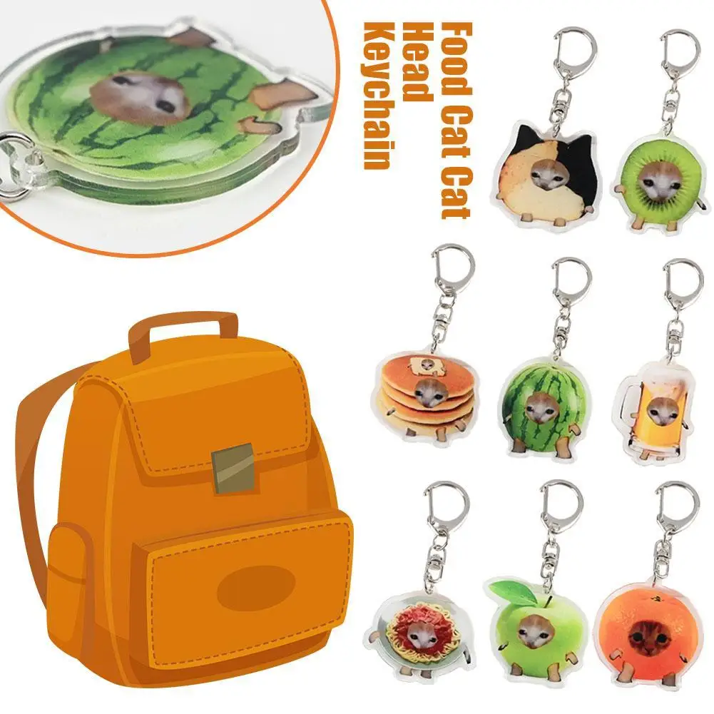 Funny Keychain Cat Head Expression Keychains Food Friut Keyring Car Backpack School Bag Pendant Fun Keyring Accessories