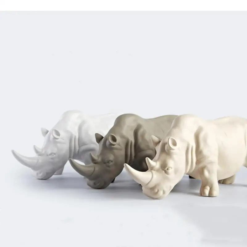 Ceramic Simulation Animal Sculpture Handicraft Furnishings Rhinoceros Modern Home Decoration Accessories Figurine