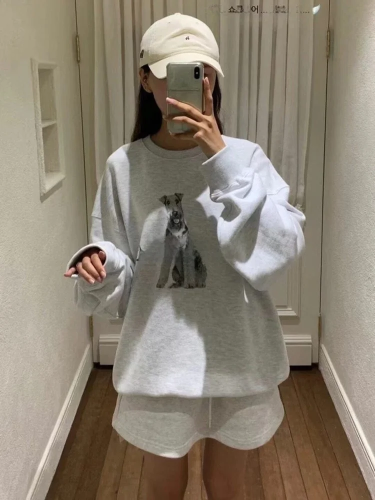 

Свободная футболка с круглым вырезом и коротким рукавом, с принтом собаки, в американском ретро-стиле, для женщин, удобная, из хлопка, с круглым вырезом горловины