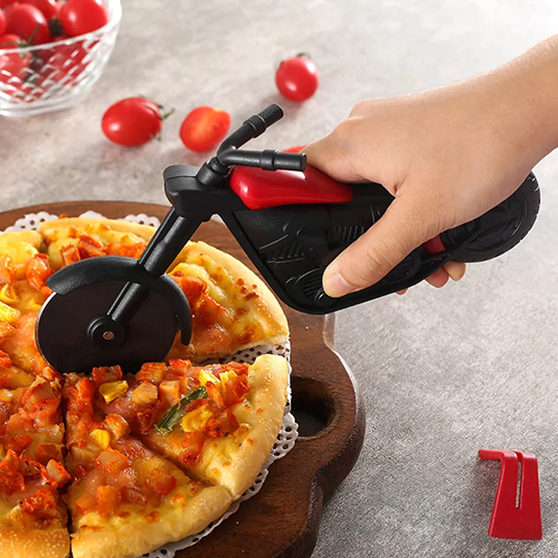 Creative Plastic Motorcycle Pizza Cutting Machine, Stainless Steel Wheel Drum, Pancake Cake Slicer, Kitchen Utensils