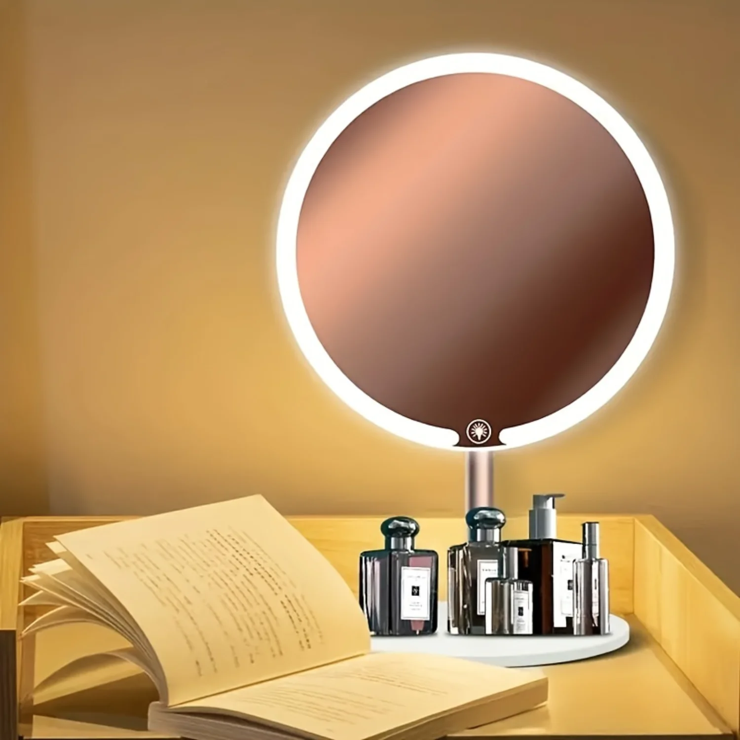Портативное настольное светодиодное зеркало для макияжа с 3 уровнями света, поворотом на 90 градусов и кнопкой затемнения — идеально подходит для путешествий и G