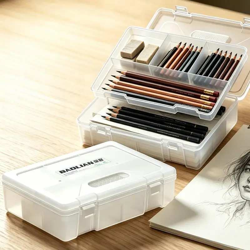 【B】1Pcs Translucent Bookmarks Organizer Pen Kit Large Capacity Lightweight For School Supplies Included Penccase Box For Storage