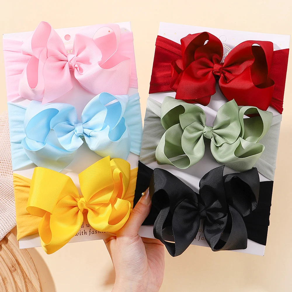 1PCS Wide Nylon Turban Newborn Girls Big Bows Hair Accessories Child Headband Elastic Hair Bands Ribbon Bows Kids Baby Headwear