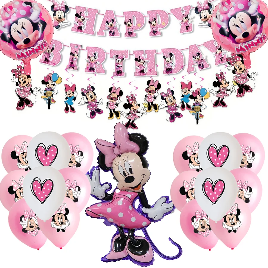

Disney34 шт., набор фольгированных воздушных шаров с Минни Маус, латексные шары Минни, декор для дня рождения