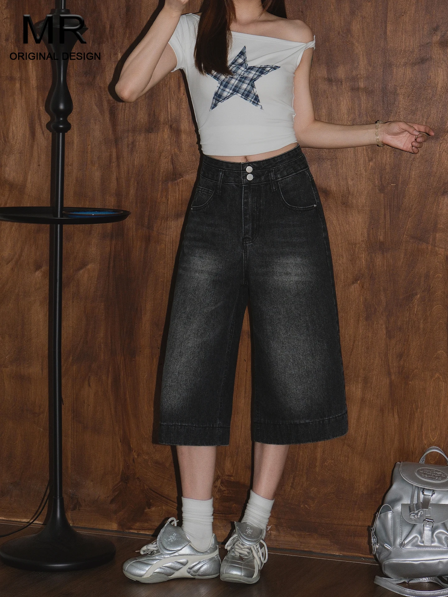 

High Waist Loose Fit American Style Denim Jeans Women's 2026 New Summer Casual Loose Slimming Wide Leg Mid-Length Pants