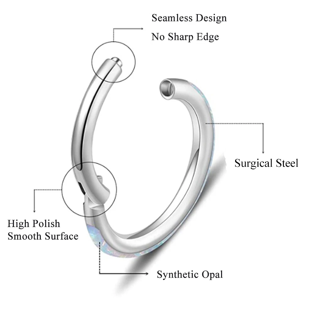 1 قطعة الجراحية الصلب أوبال الأنف الحاجز الفرس خواتم الأذن الزنمة اللولب الغضروف القرط هيئة ثقب المجوهرات 16 جرام #2