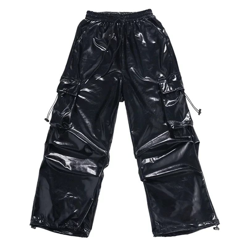 Hip Hop Girls K-pop Sequin Crop Top Street Dance Pu Leather Pants Kids Streetwear Shiny Shorts Child Jazz Costumes Clothes Sets