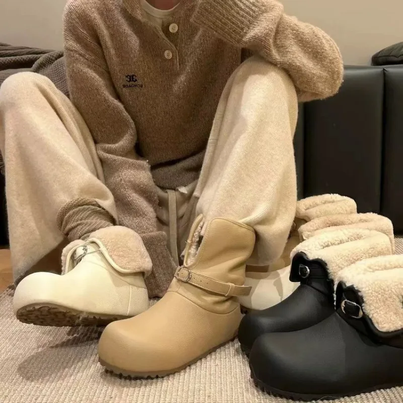 

European Fashion Winter Boots Women 2025, 2 Ways Wear Plush Lined Puffy Snow Boots, Warm Non-Slip Casual Ankle Booties